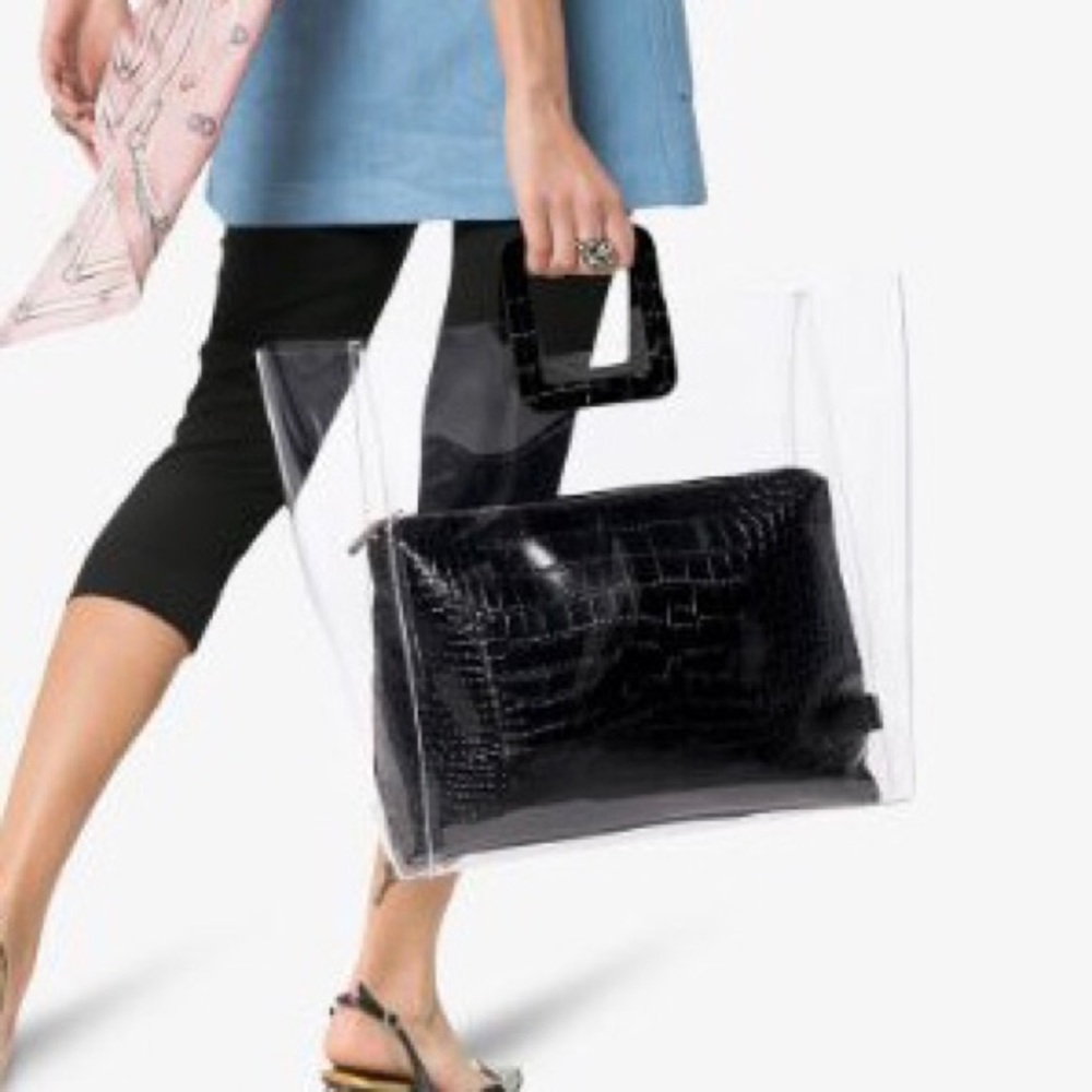 Staud Shirley Bag in Black Embossed Croc, Large
